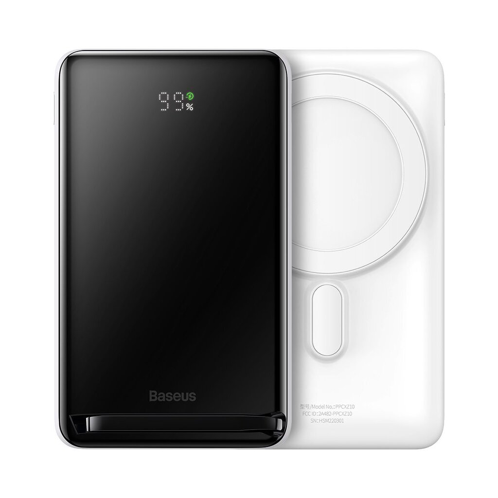 Baseus Magnetic Bracket Wireless Fast Charge Power Bank 10000mAh 20W White (With Baseus Xiaobai series fast charging Cable Type-C to Type-C 60W(20V/3A) 50cm  White) Overseas Edition cena un informācija | Lādētāji-akumulatori (Power bank) | 220.lv