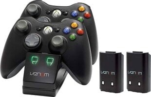 Dubultais lādētājs Xbox 360 kontrolierim ar baterijām, melns cena un informācija | Spēļu kontrolieri | 220.lv