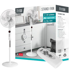 Tessa TSA8024 Stāvventilators ar Taimeri / 3 ātrumi / 115 -135 cm / 43 cm / 50W / Balts cena un informācija | Ventilatori | 220.lv