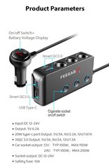 Разветвитель прикуривателя Feegar CIGA 200 Вт 12-24 В 4x USB QC3.0 PD Typ C 10A цена и информация | Зарядные устройства для телефонов | 220.lv