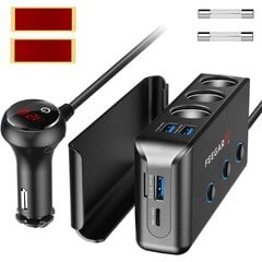 Cigarešu piesmēķētāju ligzdas sadalītājs Feegar CIGA automašīnas sadalītājs 200 W 12-24V 4x USB QC3.0 PD Typ C 10A drošinātāji cena un informācija | Lādētāji un adapteri | 220.lv