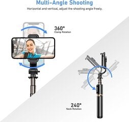 Bluchar Bluetooth Selfie Strip, 4 в 1 расширяемый селфи-палочка моноподная селфи-палочка с пульт-пульт-ручной внешней, 360 ° вращающейся монопод цена и информация | Аксессуары для телефонов | 220.lv