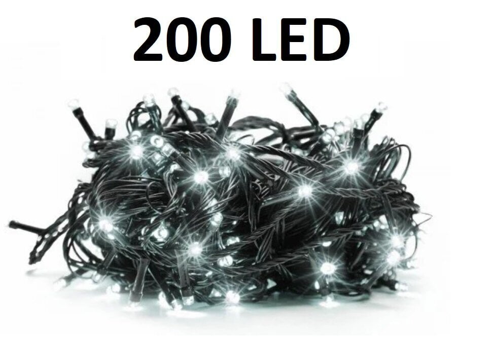 Ziemassvētku vītne ar 200 LED spuldzēm, 15m, balta krāsa cena un informācija | Ziemassvētku lampiņas, LED virtenes | 220.lv