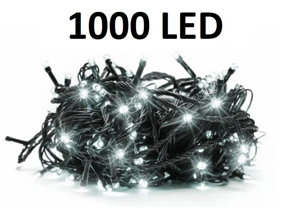 Ziemassvētku vītne āra un iekštelpām ar 1000 LED spuldzēm, 70m, balta krāsa cena un informācija | Ziemassvētku lampiņas, LED virtenes | 220.lv