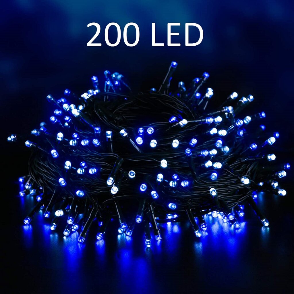 Ziemassvētku vītne ar 200 LED spuldzēm, 15m, zila krāsa cena un informācija | Ziemassvētku lampiņas, LED virtenes | 220.lv