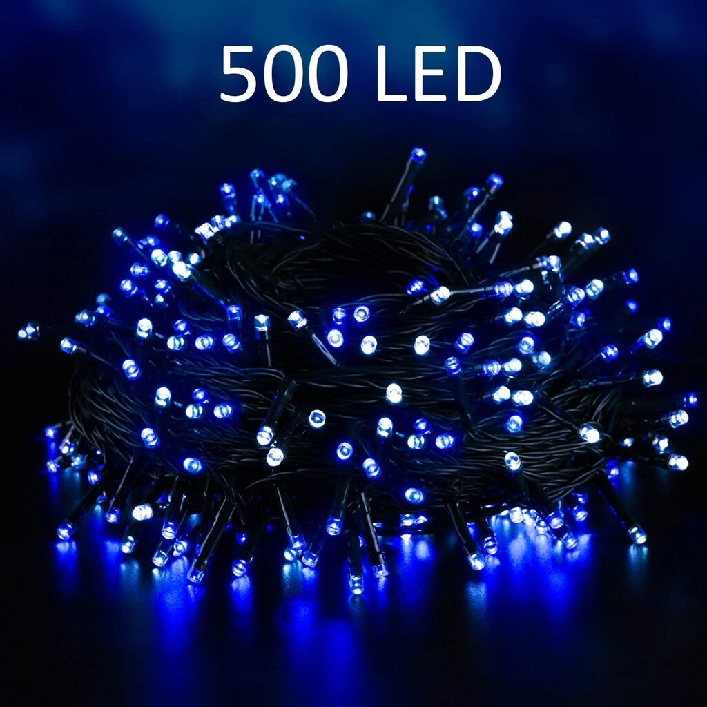 Ziemassvētku vītne āra un iekštelpām ar 500 LED spuldzēm, 35m, zila krāsa cena un informācija | Ziemassvētku lampiņas, LED virtenes | 220.lv