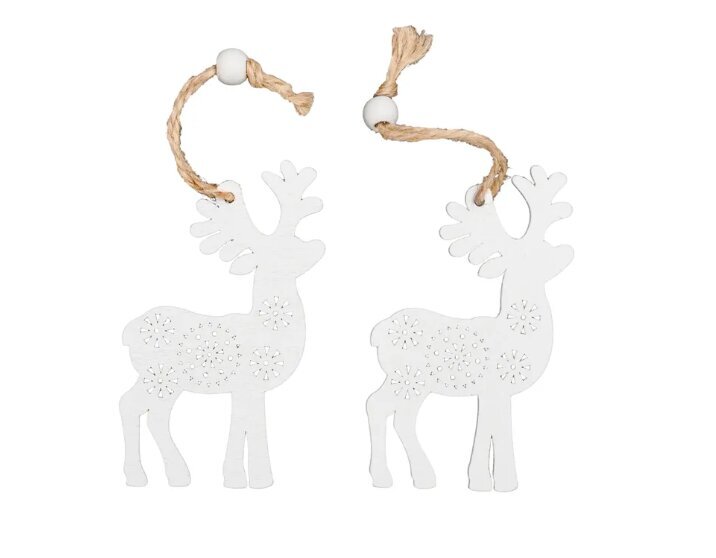 Koka Ziemassvētku eglīšu pakaramo komplekts 2 gab Balta ziemeļbriedis cena un informācija | Ziemassvētku dekorācijas | 220.lv