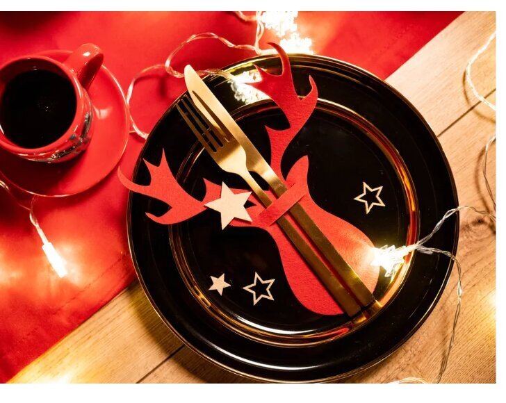 Ziemassvētku galda piederumu komplekts 4 gab Sarkans ziemeļbriedis cena un informācija | Ziemassvētku dekorācijas | 220.lv