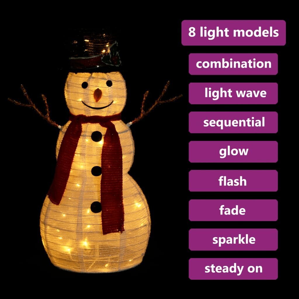 vidaXL dekoratīva Ziemassvētku sniegavīra figūra ar LED, audums, 60 cm цена и информация | Svētku dekorācijas | 220.lv