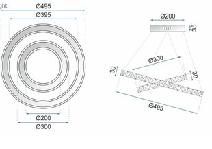 Ring Crystal Griestu lampa 50+30cm tālvadības pults APP418-CP цена и информация | Люстры | 220.lv