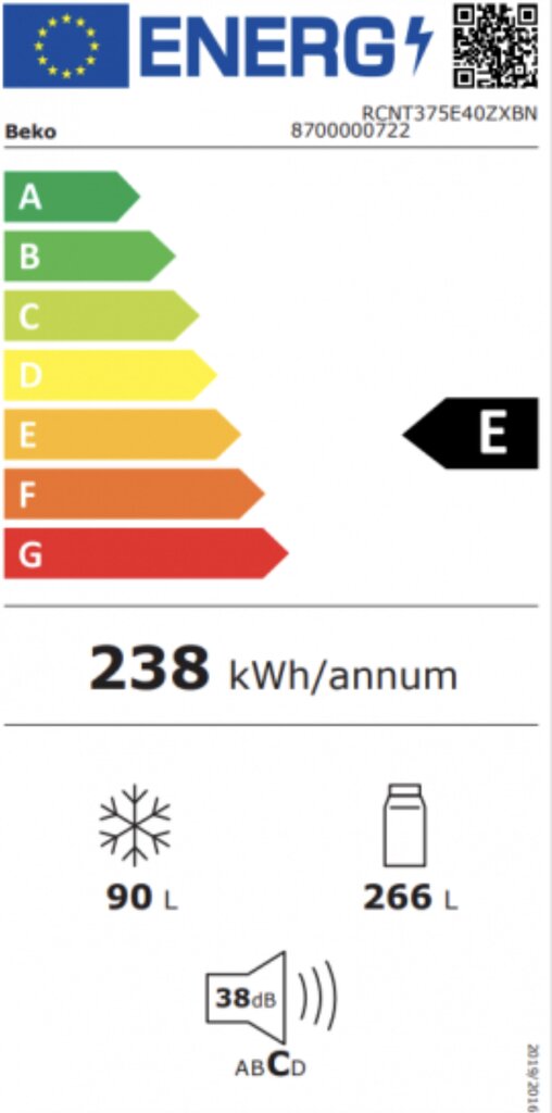 Kombinēts ledusskapis BEKO RCNT375E40ZXBN Nerūsējošais tērauds (185 x 60 cm) цена и информация | Ledusskapji | 220.lv