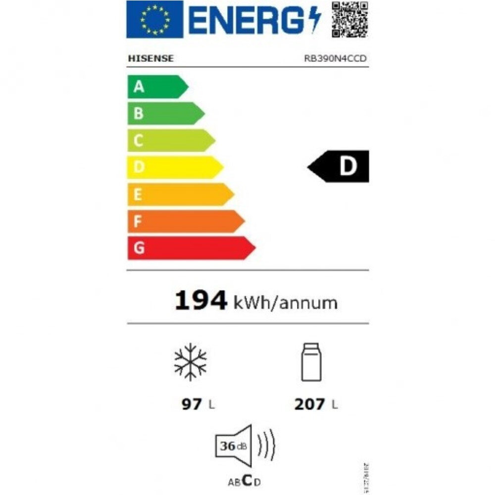 Kombinēts ledusskapis Hisense RB390N4CCD (186 x 60 cm) cena un informācija | Ledusskapji | 220.lv