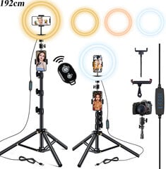 LED gredzenu lampa selfiju fotogrāfijām un statīvs, 192cm, gaisma blogeriem cena un informācija | Apgaismojums fotografēšanai | 220.lv