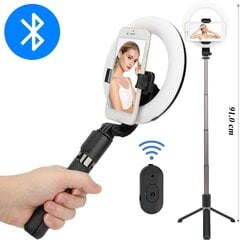 LED selfiju nūja - statīvs ar gredzena lampu un Bluetooth tālvadības pulti цена и информация | Моноподы для селфи («Selfie sticks») | 220.lv