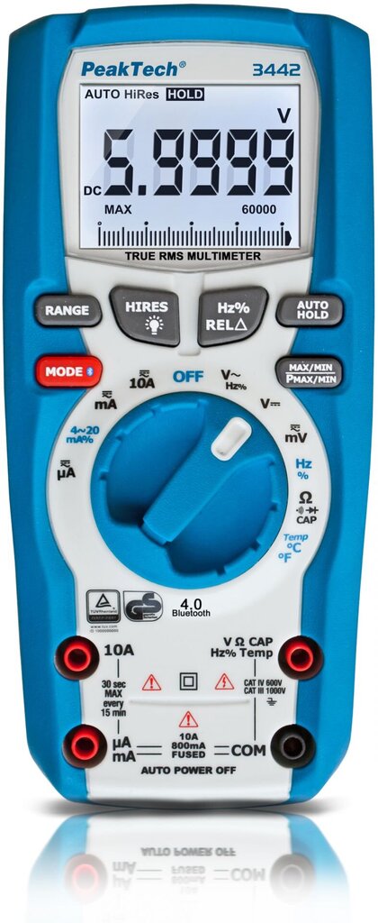 PeakTech® P 3442 TrueRMS digitālais multimetrs ~ 60.000 skaits ~ 1000V MAIŅSTRĀVA / DC, Bluetooth цена и информация | Rokas instrumenti | 220.lv