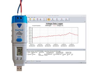 PeakTech® P 5186 USB datu reģistrētāja spriegums: 0... 30V līdzstrāva cena un informācija | Meteostacijas, āra termometri | 220.lv