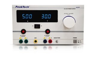 PeakTech® P 6120 maiņstrāvas/līdzstrāvas laboratorijas barošanas avots 0 - 30 V/5 A cena un informācija | Barošanas avoti | 220.lv