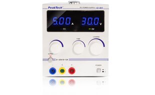 Digitālais laboratorijas barošanas avots PeakTech® P 6140, 0-30 V / 0-5 A DC cena un informācija | Barošanas avoti | 220.lv