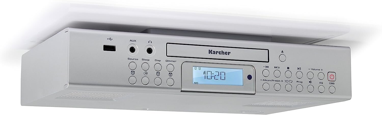 Karcher RA 2050 Unterbauradio (FM Radio, CD Player, USB, USB lādētājs, atpakaļskaitīšanas taimeris, tālvadības pults) Sudrabs цена и информация | Radioaparāti, modinātājpulksteņi | 220.lv