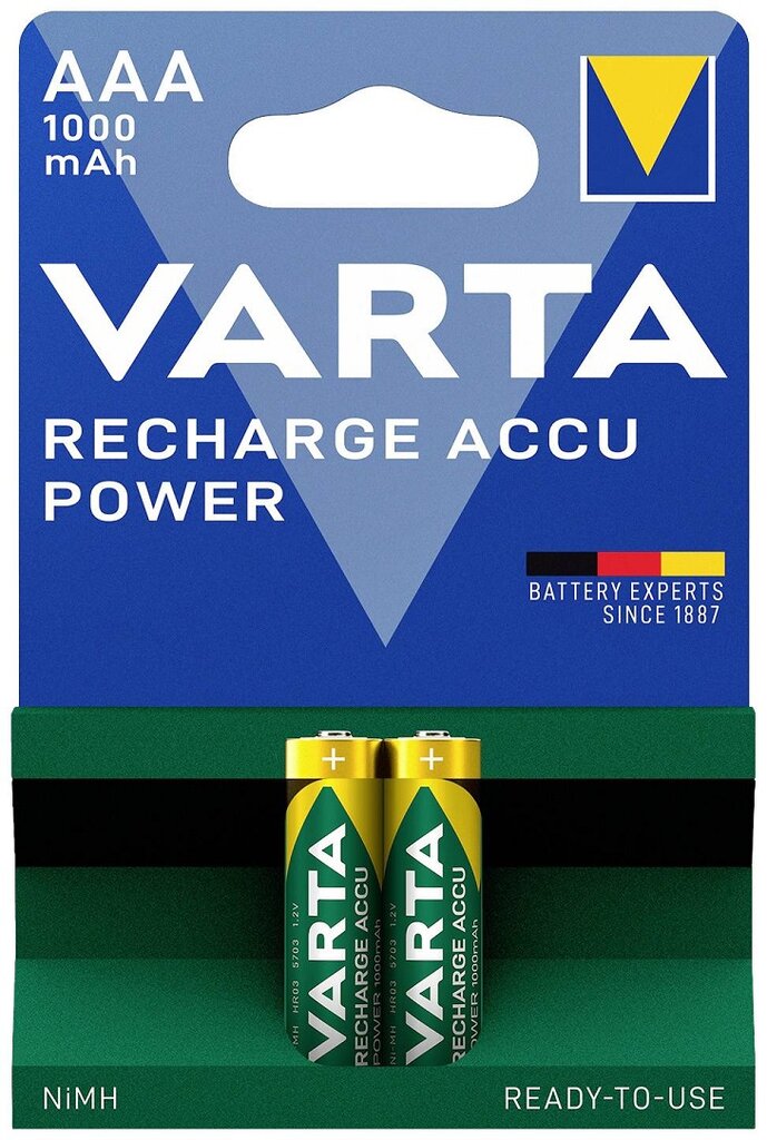 Varta Recharge Accu Power AAA (HR03) uzlādējamās baterijas, 1000mAh, 2 gab цена и информация | Baterijas | 220.lv