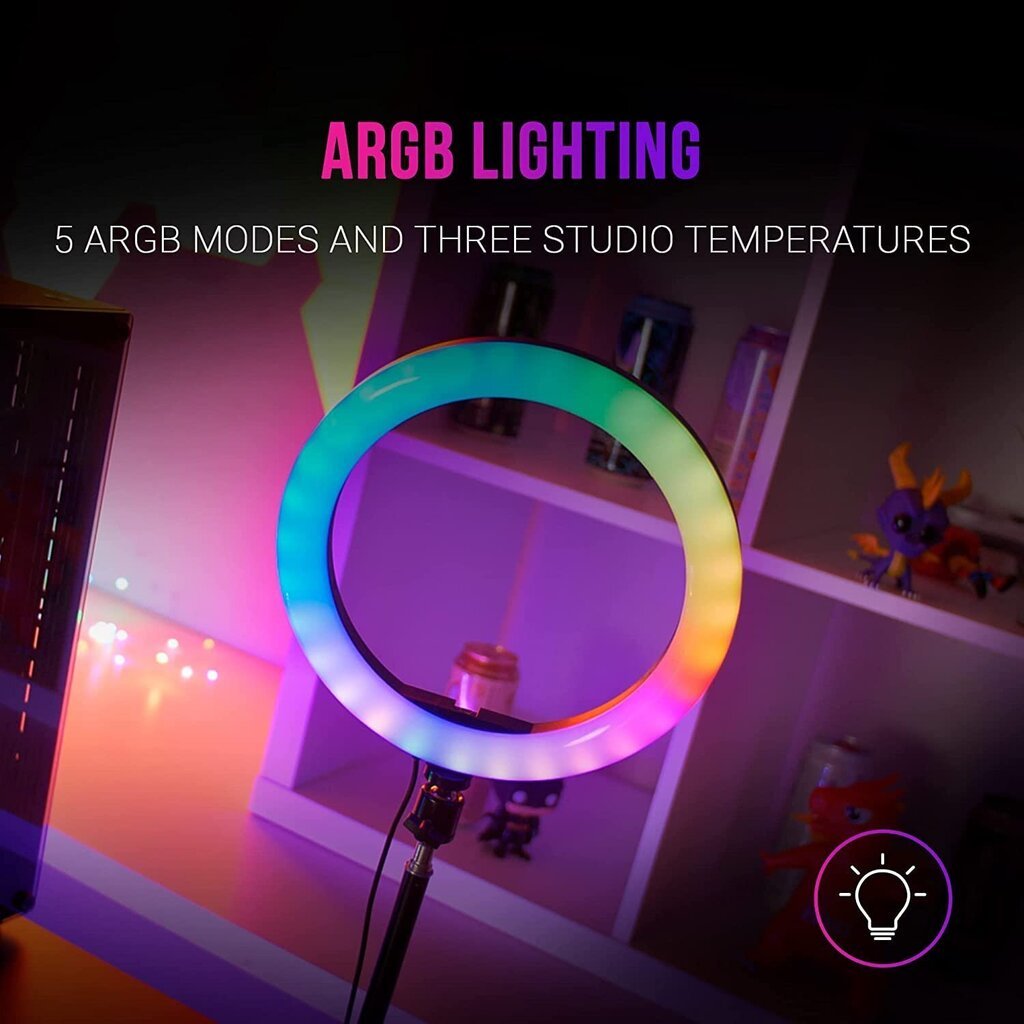 MARS GAMING MGRING Blogošanas statīvs ar RGB gredzena lampu 1,5m / 1200lm / 10" cena un informācija | Apgaismojums fotografēšanai | 220.lv