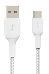 Зарядный кабель Belkin, плетеный, USB-C, USB-A, 3м Белый цена и информация | Кабели для телефонов | 220.lv
