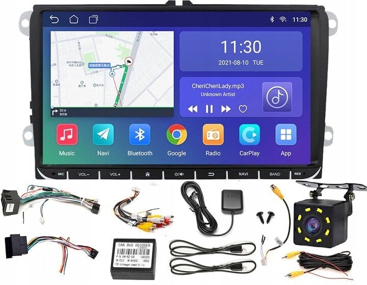 GPS modulis — navigācija + antena, automašīnas stereo, Android 10 ekrāns 8 collas, brīvroku sistēma Volkswagen, Seat, Skoda цена и информация | Auto magnetolas, multimedija | 220.lv