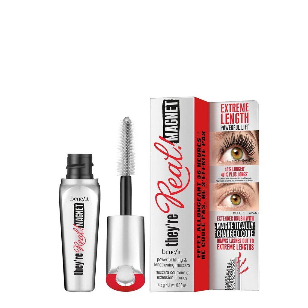 Īpaši pagarinoša skropstu tuša Benefit They're Real Magnet Mascara Mini, 4.5 g, melna cena un informācija | Acu ēnas, skropstu tušas, zīmuļi, serumi | 220.lv