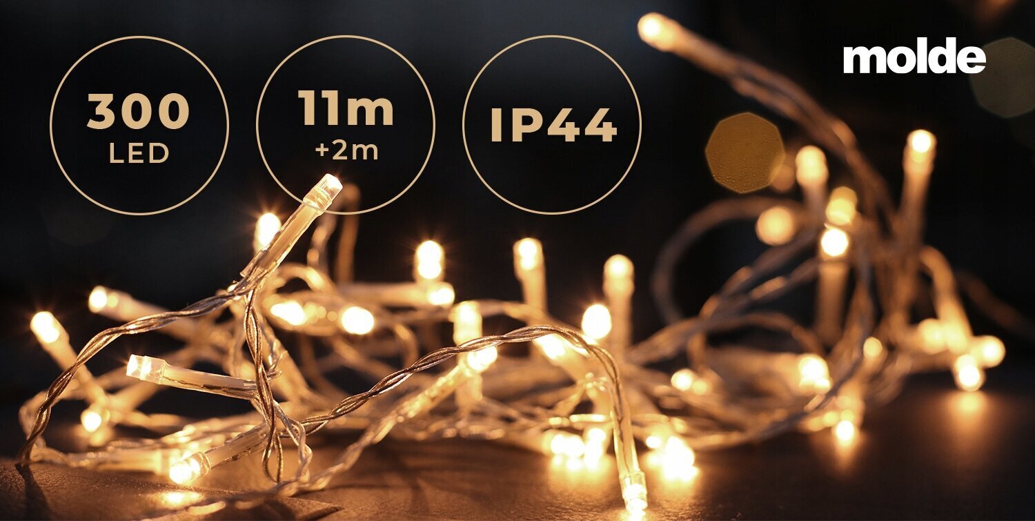 300 LED Ziemassvētku vītne "Lāstekas", 11m. , silta gaisma cena un informācija | Ziemassvētku lampiņas, LED virtenes | 220.lv