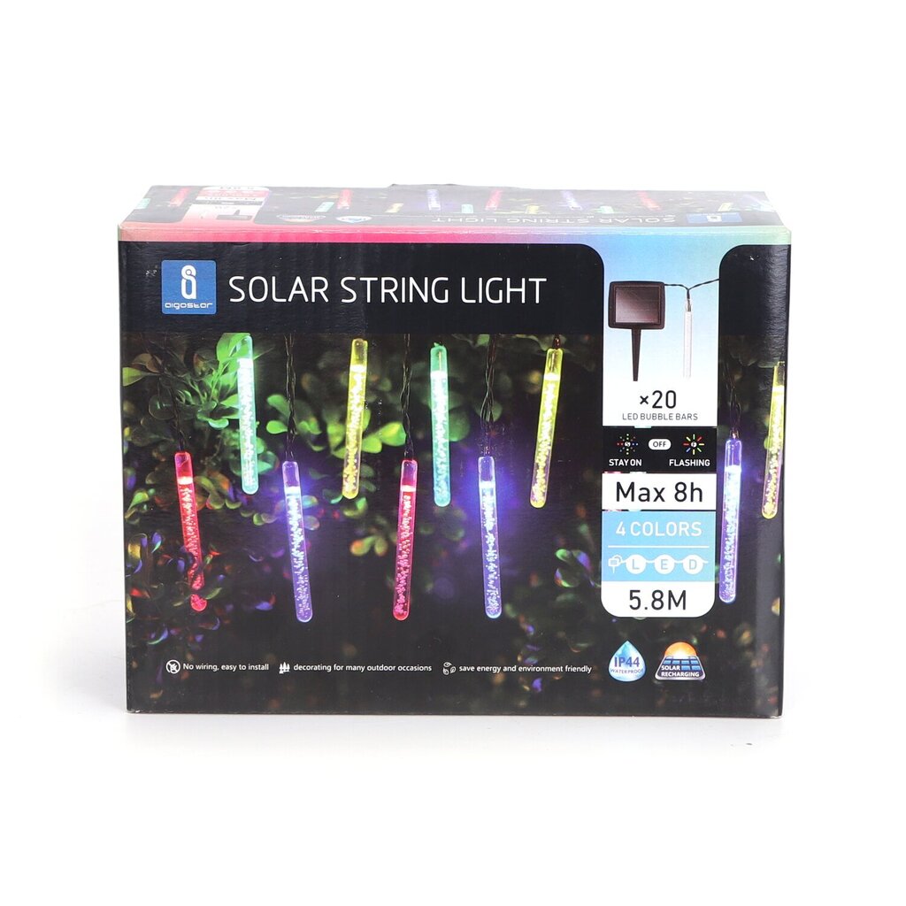 Āra LED virtene ar saules baterijām, 5.8m, IP44 daudzkrāsaina, 208868 цена и информация | Ziemassvētku lampiņas, LED virtenes | 220.lv