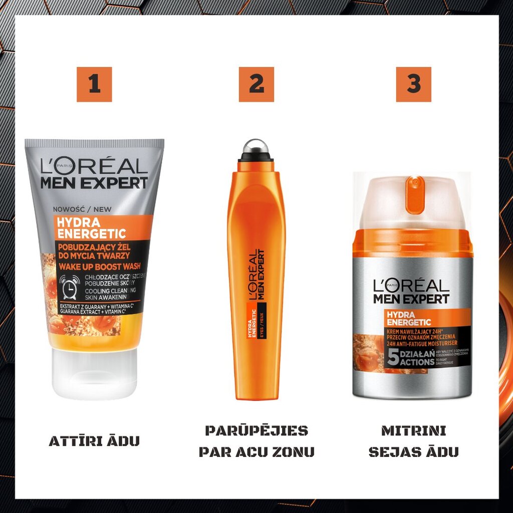 Sejas mitrinošais krēms vīriešiem L'Oreal Paris Men Expert Hydra Energetic, 50 ml cena un informācija | Sejas krēmi | 220.lv