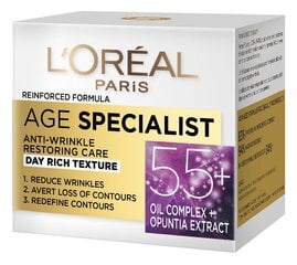 Pretgrumbu dienas krēms L'Oreal Paris Age Specialist 55+ 50 ml cena un informācija | Sejas krēmi | 220.lv