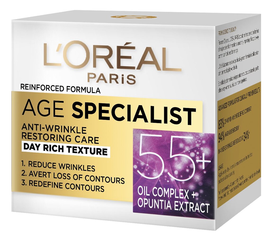 Pretgrumbu dienas krēms L'Oreal Paris Age Specialist 55+ 50 ml цена и информация | Sejas krēmi | 220.lv