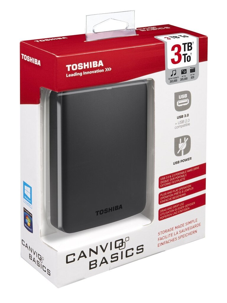 Toshiba Canvio BASICS 3TB USB 3.0 HDTB330EK3CA cena un informācija | Ārējie cietie diski | 220.lv