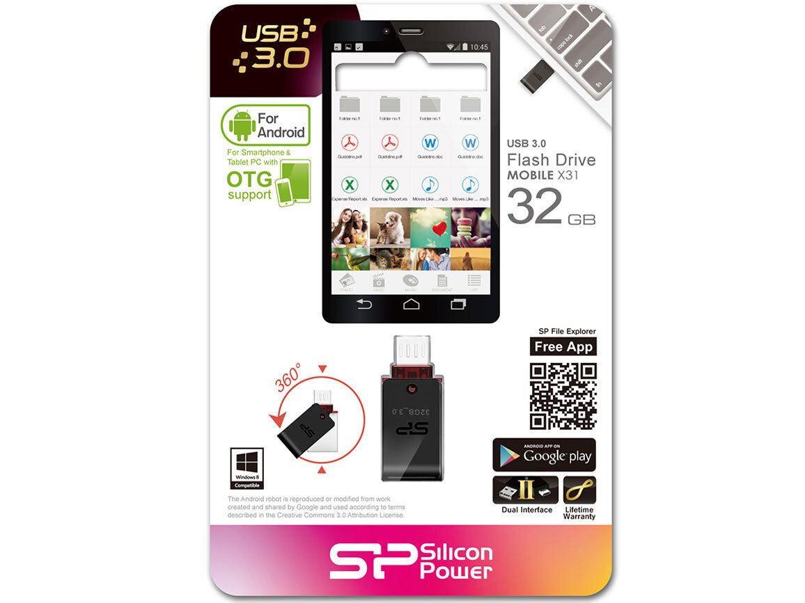 SILICON POWER 32GB, USB 3.0 FLASH DRIVE, MOBILE X31, BLACK cena un informācija | USB Atmiņas kartes | 220.lv