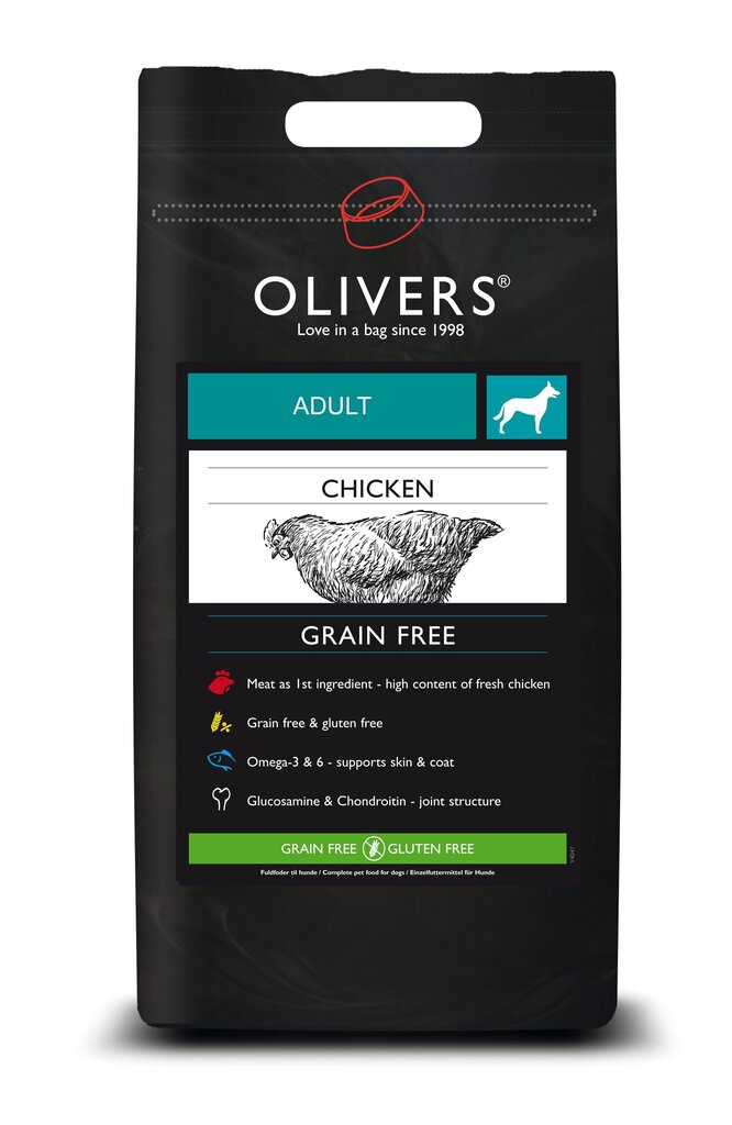 Olivers bezgraudu barība ar vistu Adult Chicken Grain Free M, 4 kg цена и информация | Sausā barība suņiem | 220.lv