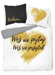 Kokvilnas gultas veļa ar uzrakstu uz zelta krāsas sirds, 160x200 cm cena un informācija | Gultas veļas komplekti | 220.lv