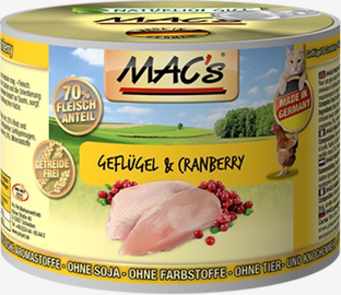 Konservi kaķiem Mac's Poultry & Cranberry 200 g цена и информация | Konservi kaķiem | 220.lv