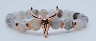 Браслет с позолоченной головой быка из натуральных камней, белый цена и информация | Женские браслеты | 220.lv