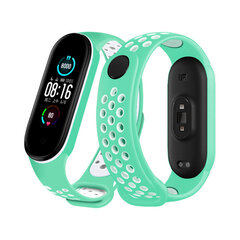 Спортивный силиконовый ремешок Xiaomi Mi Band 5/6 — Белый/Зелёный цена и информация | Аксессуары для смарт-часов и браслетов | 220.lv