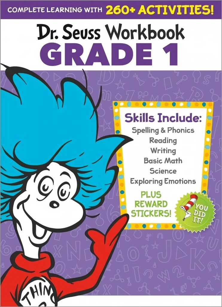 Dr. Seuss Workbook: Grade 1: 260plus Fun Activities with Stickers and More! (Spelling, Phonics, Sight Words, Writing, Reading Comprehension, Math, Addition & Subtraction, Science, SEL) cena un informācija | Grāmatas pusaudžiem un jauniešiem | 220.lv