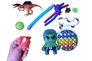 Rotaļlietu komplekts 3-7 g. bērniem, 10 gab. Hulk pop it, fidget sloksnes, čūska, dinozaurs, modelīns cena un informācija | Galda spēles | 220.lv