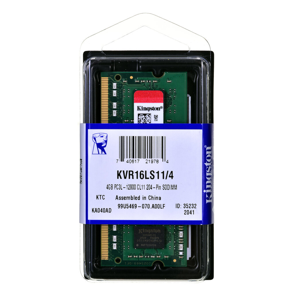 Kingston Technology ValueRAM 4GB DDR3L 1600MHz memory module cena un informācija | Operatīvā atmiņa (RAM) | 220.lv