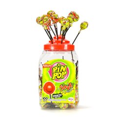 Lollipops ar košļājamo gumiju Pin Pop Sour 100 gab. cena un informācija | Saldumi | 220.lv