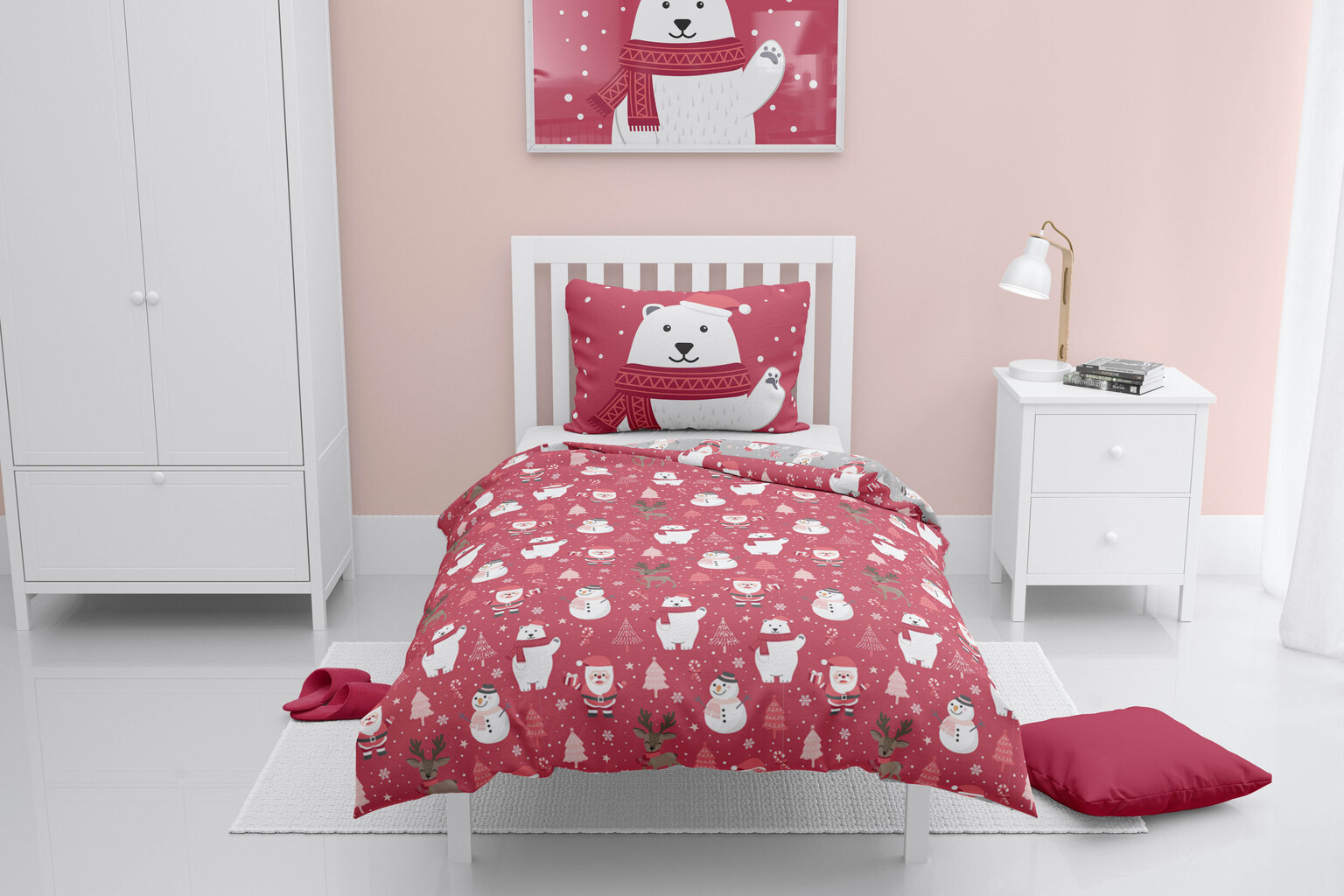 Bērnu Ziemassvētku divpusējs gultas veļas komplekts, 140x200, 2 daļu cena un informācija | Bērnu gultas veļa | 220.lv
