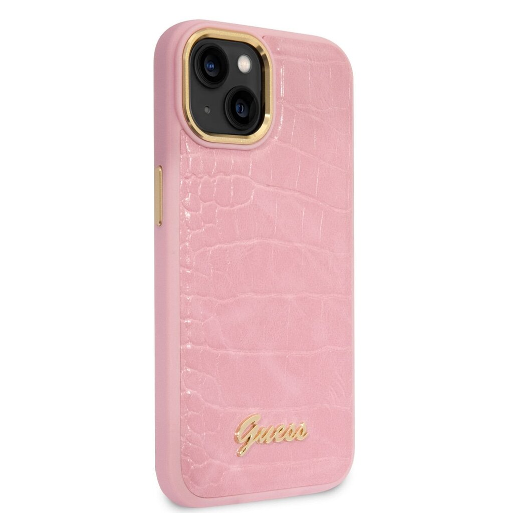 Guess PU Croco with Metal Camera Outline Case for iPhone 14 Pink cena un informācija | Telefonu vāciņi, maciņi | 220.lv