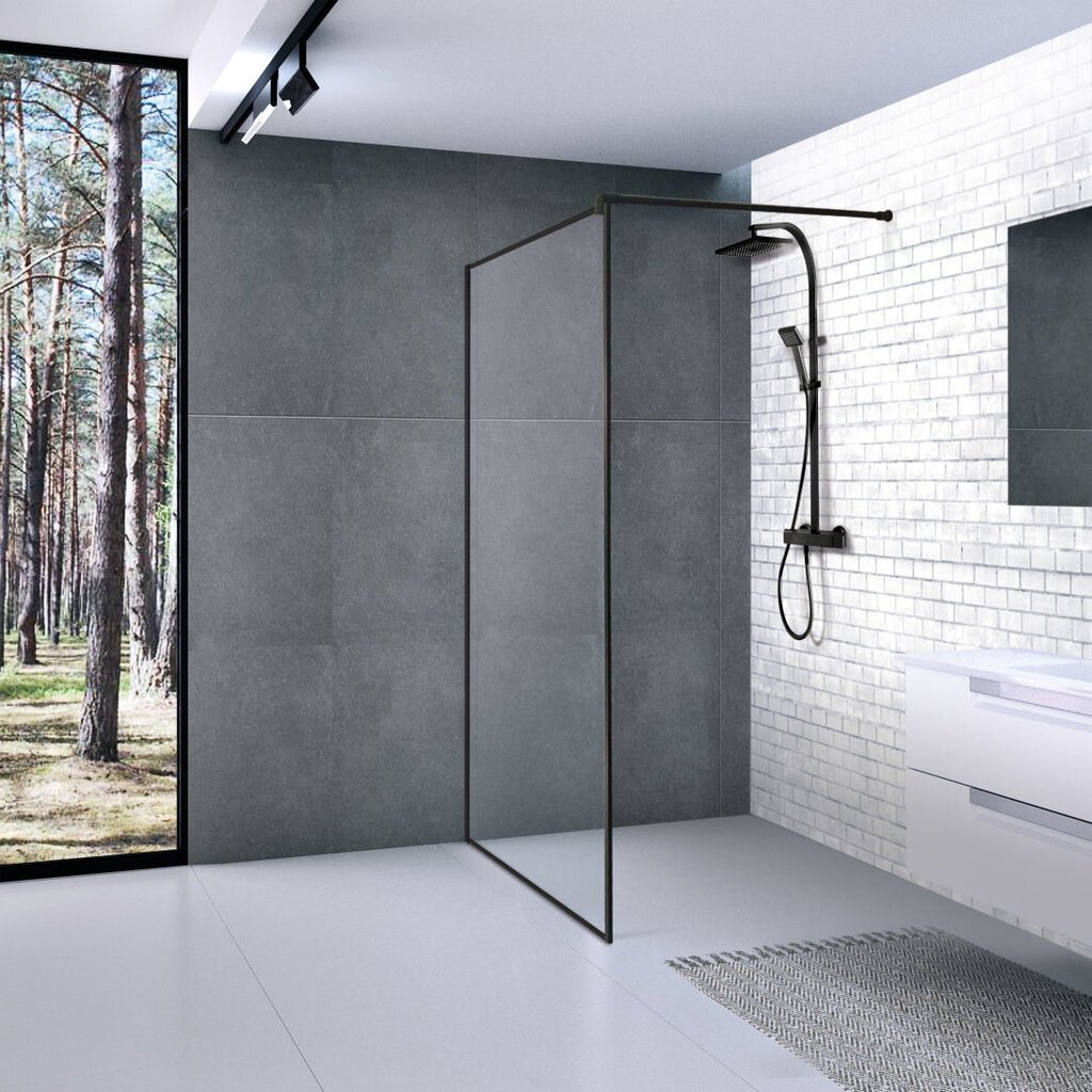 Brasta Glass Ema dušas siena, melna, 90x190cm cena un informācija | Dušas durvis, dušas sienas | 220.lv