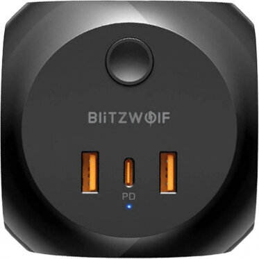 Blitzwolf BW-PC1 barošanas lādētājs ar 3 maiņstrāvas kontaktligzdām, 2x USB, 1x USB-C (melns) cena un informācija | Lādētāji un adapteri | 220.lv