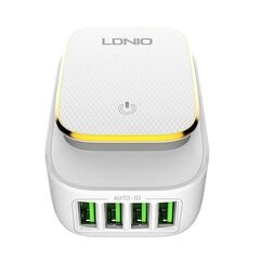 Sienas lādētājs ar nakts gaismas funkciju LDNIO A4405, 3x USB, 22W (balts) цена и информация | Зарядные устройства для телефонов | 220.lv