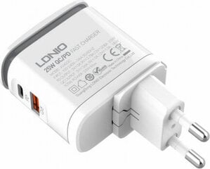 Sienas lādētājs ar gaismas funkciju LDNIO A2423C, USB + USB-C, PD + QC 3.0, 25W (balts) цена и информация | Зарядные устройства для телефонов | 220.lv
